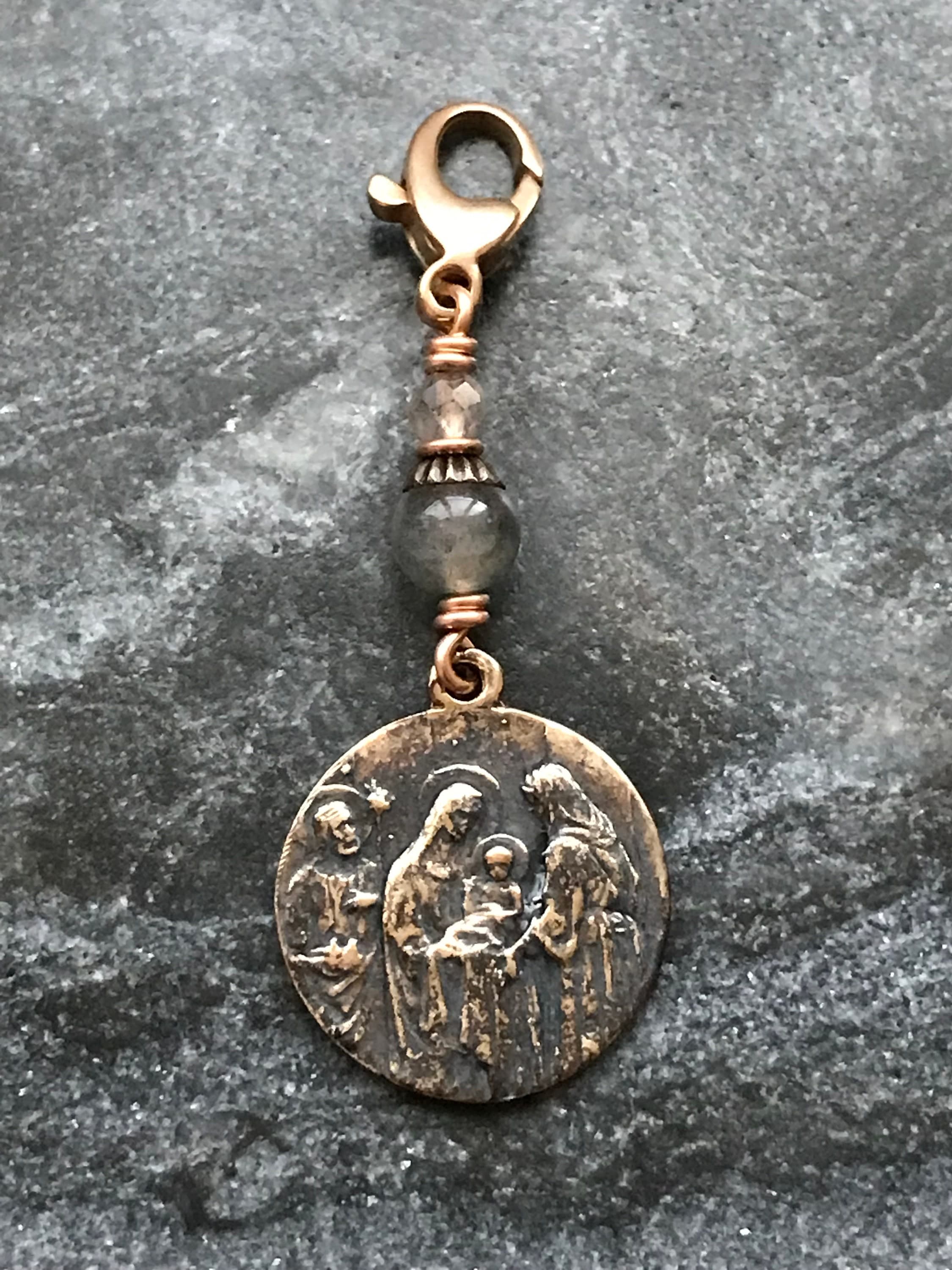 Bag Charm Presentation in the Temple Zipper Pull - Bronze and Labradorite