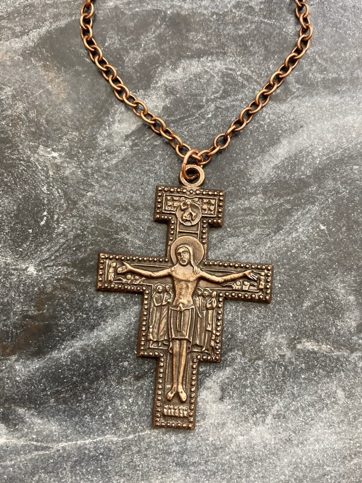 San Damiano Crucifix Solid Bronze Necklace - Saint Francis
