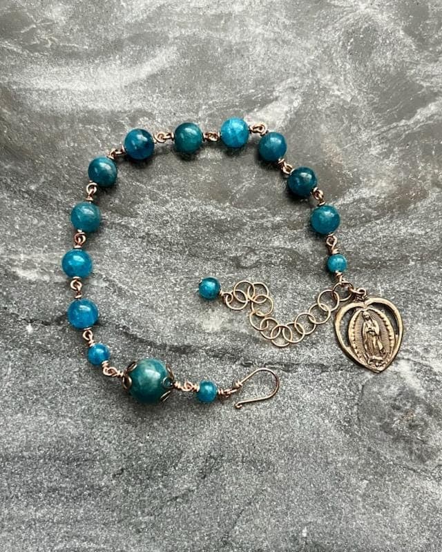 Our Lady of Guadalupe Apatite and Bronze Rosary Bracelet