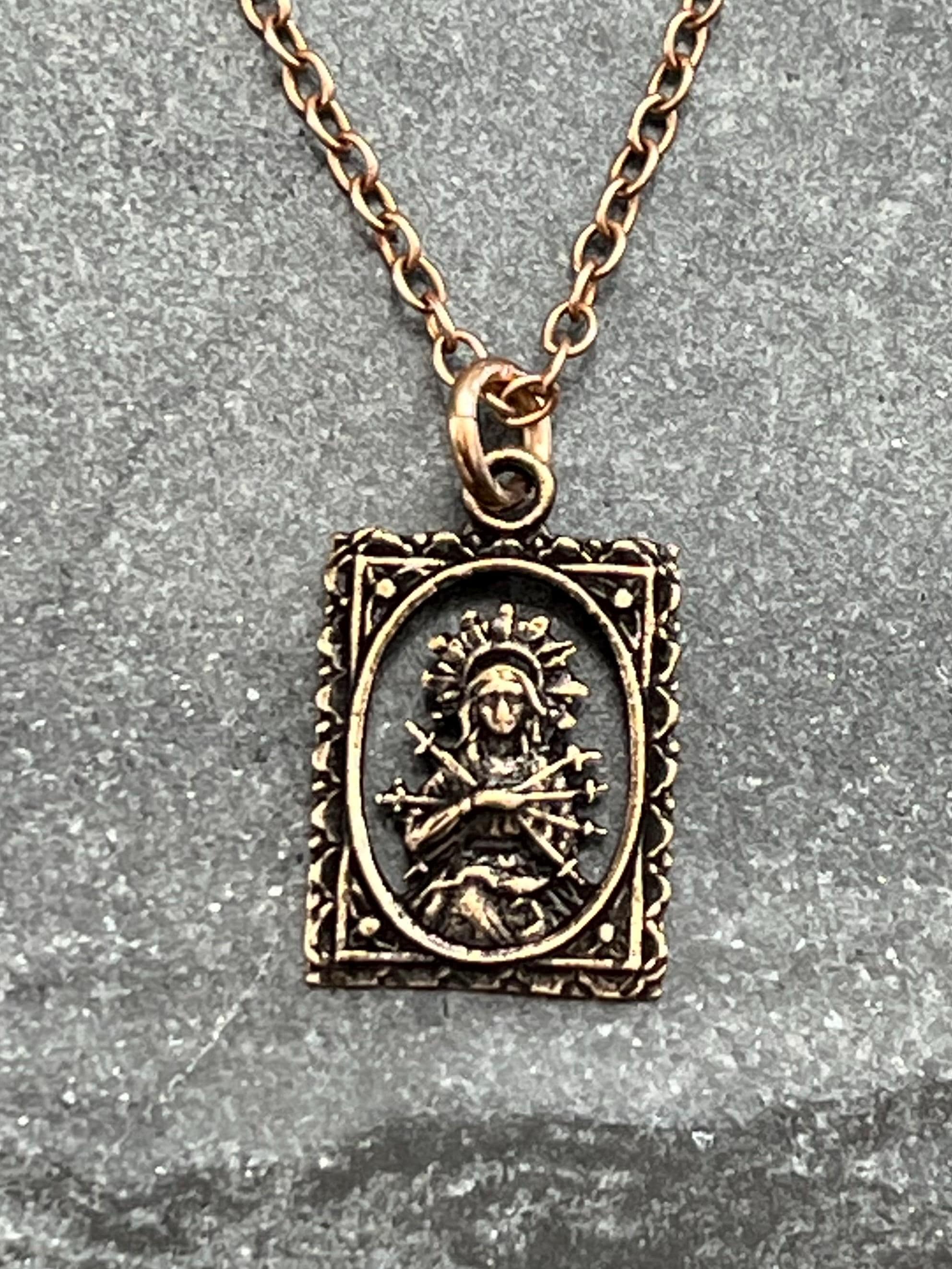 Our Lady of Sorrows Solid Bronze Necklace