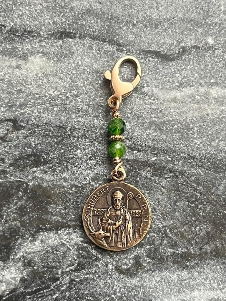 Saint Hubert Bag Charm - Zipper Pull - Bronze and Chrome Diopside
