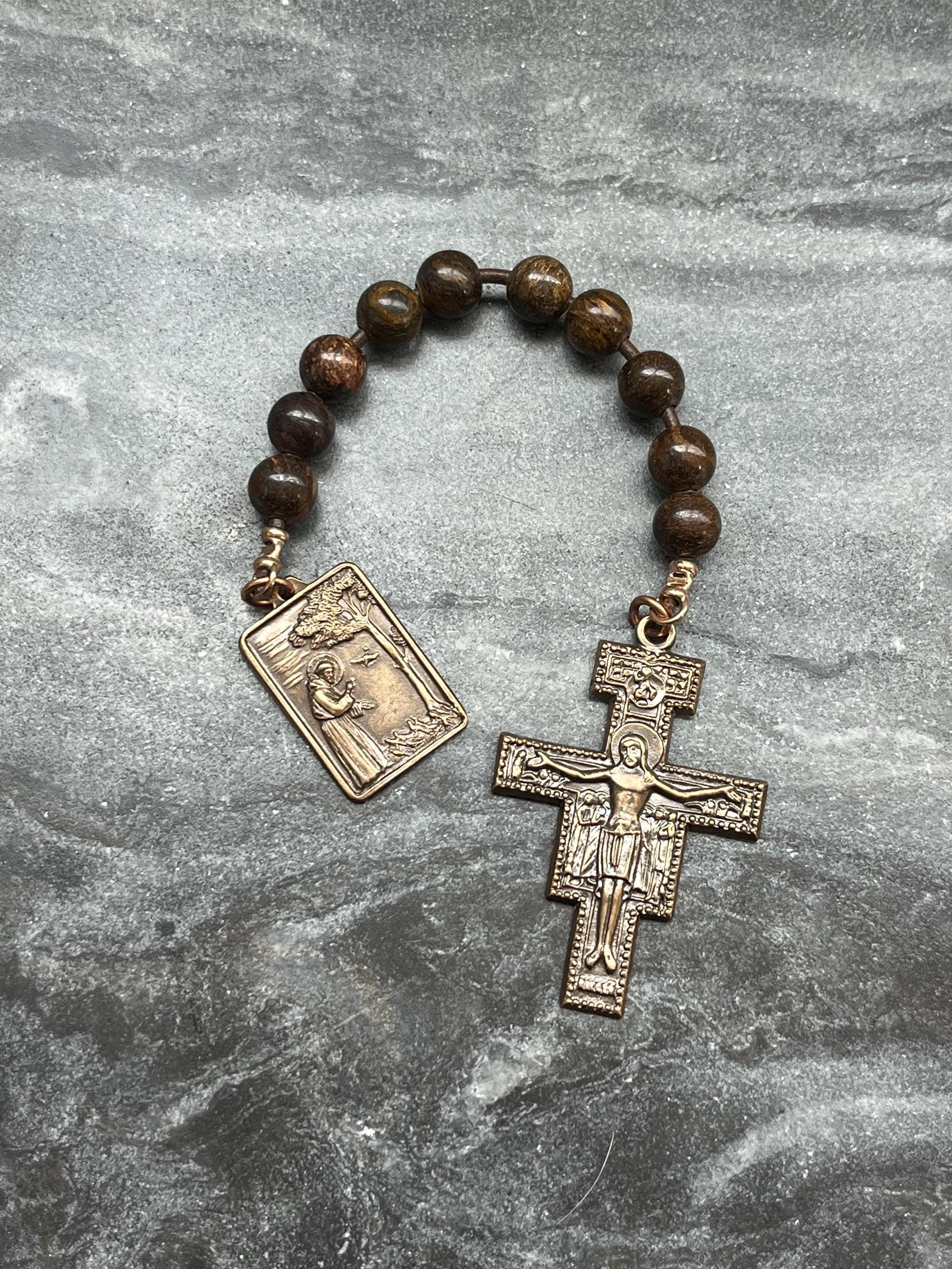 Saint Francis Tenner - Bronze and leather - Penal Pocket Rosary