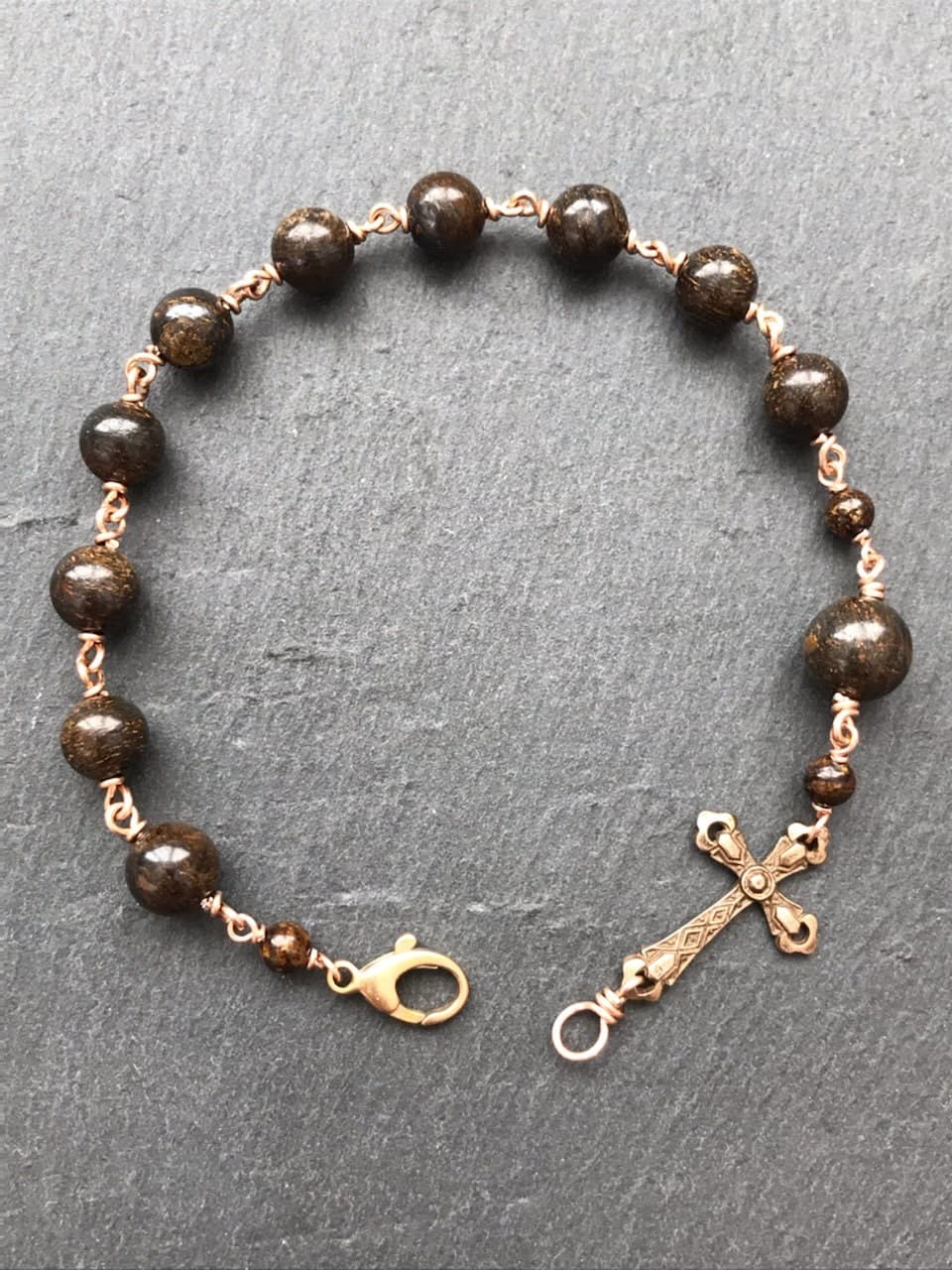 Men&#39;s Cross Bronzite and Bronze Rosary Bracelet