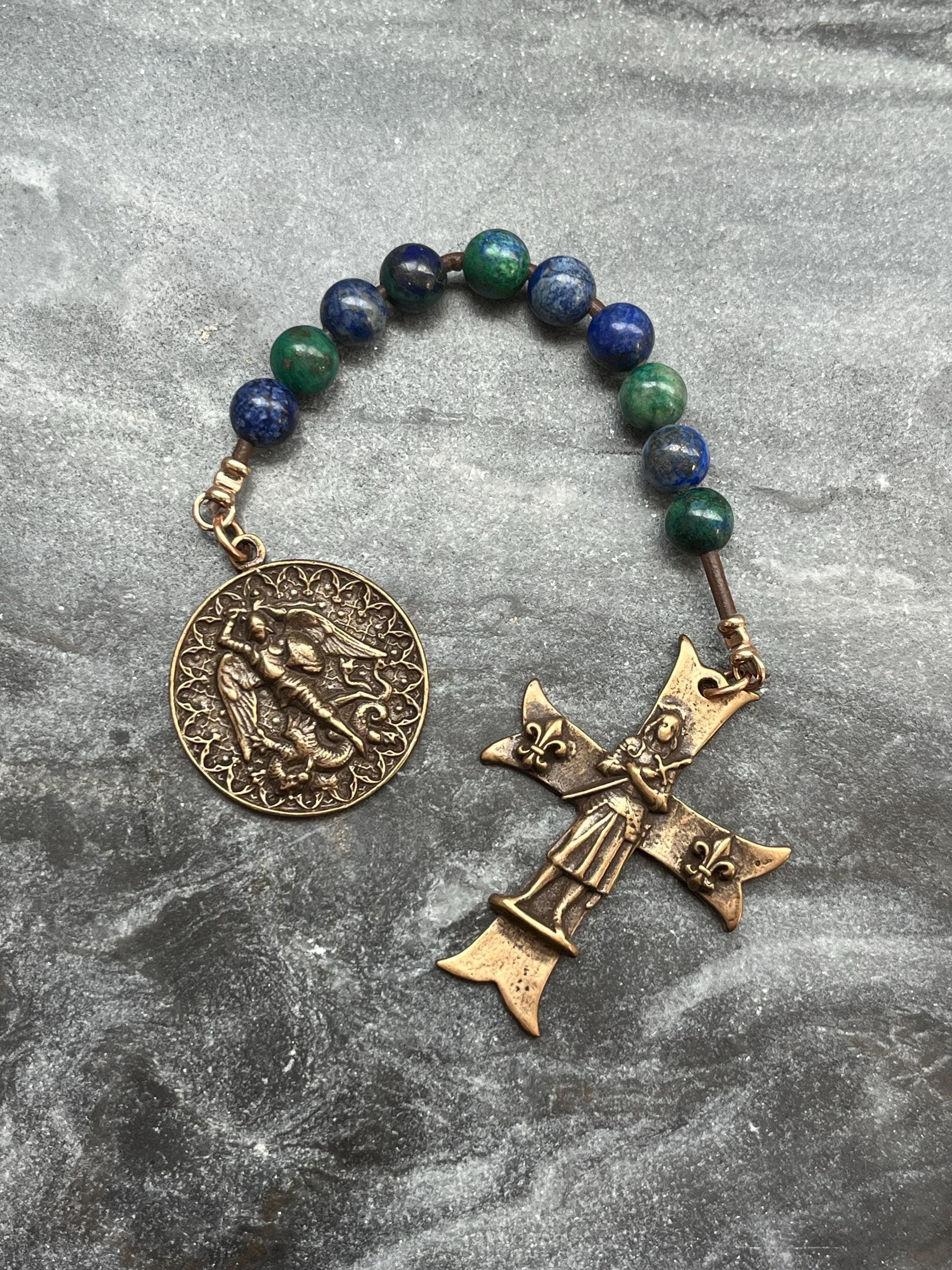 Joan Of Arc Tenner - Saint Michael - Bronze and leather - Pocket Rosary