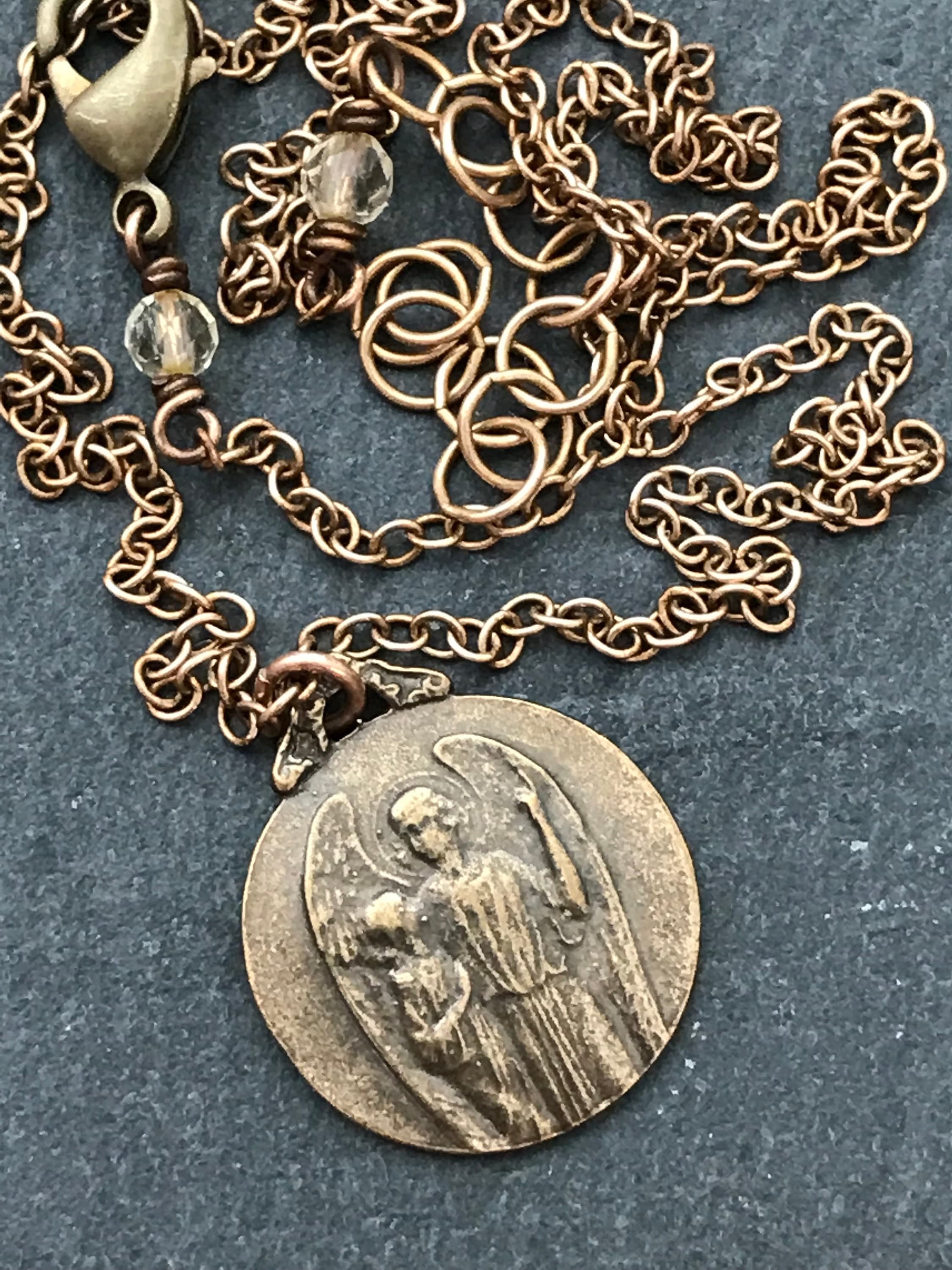 Guardian Angel Solid Bronze Necklace