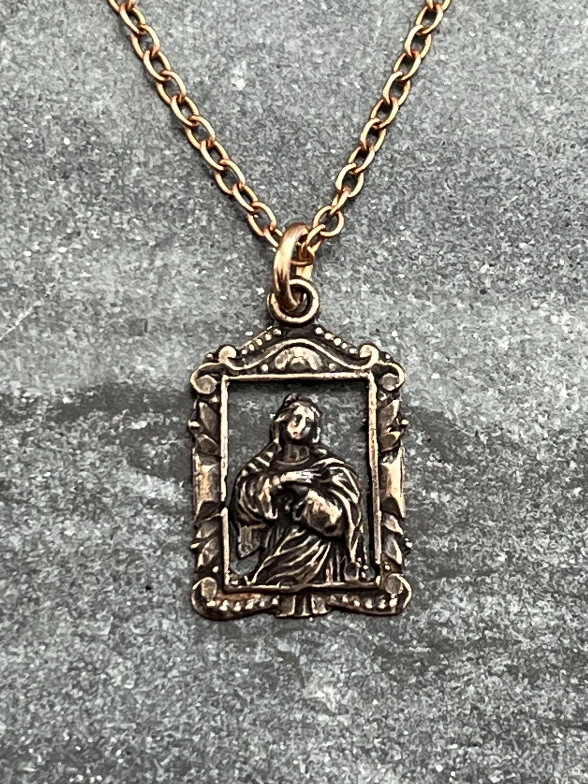 Blessed Virgin Mary Solid Bronze Necklace