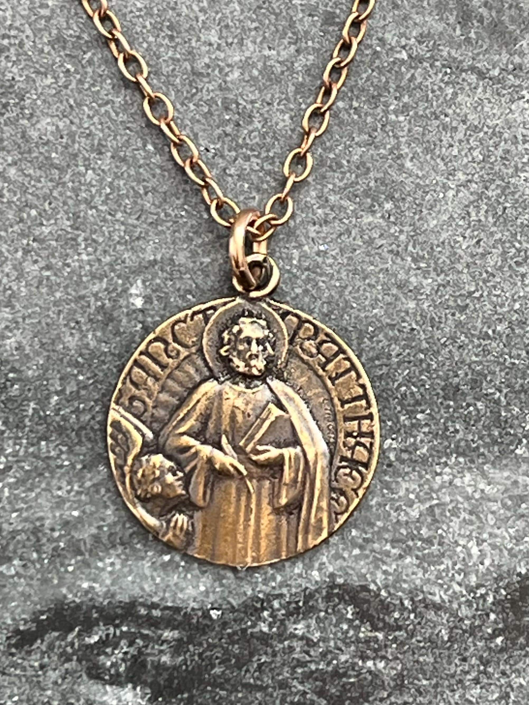 Saint Matthew Solid Bronze Necklace