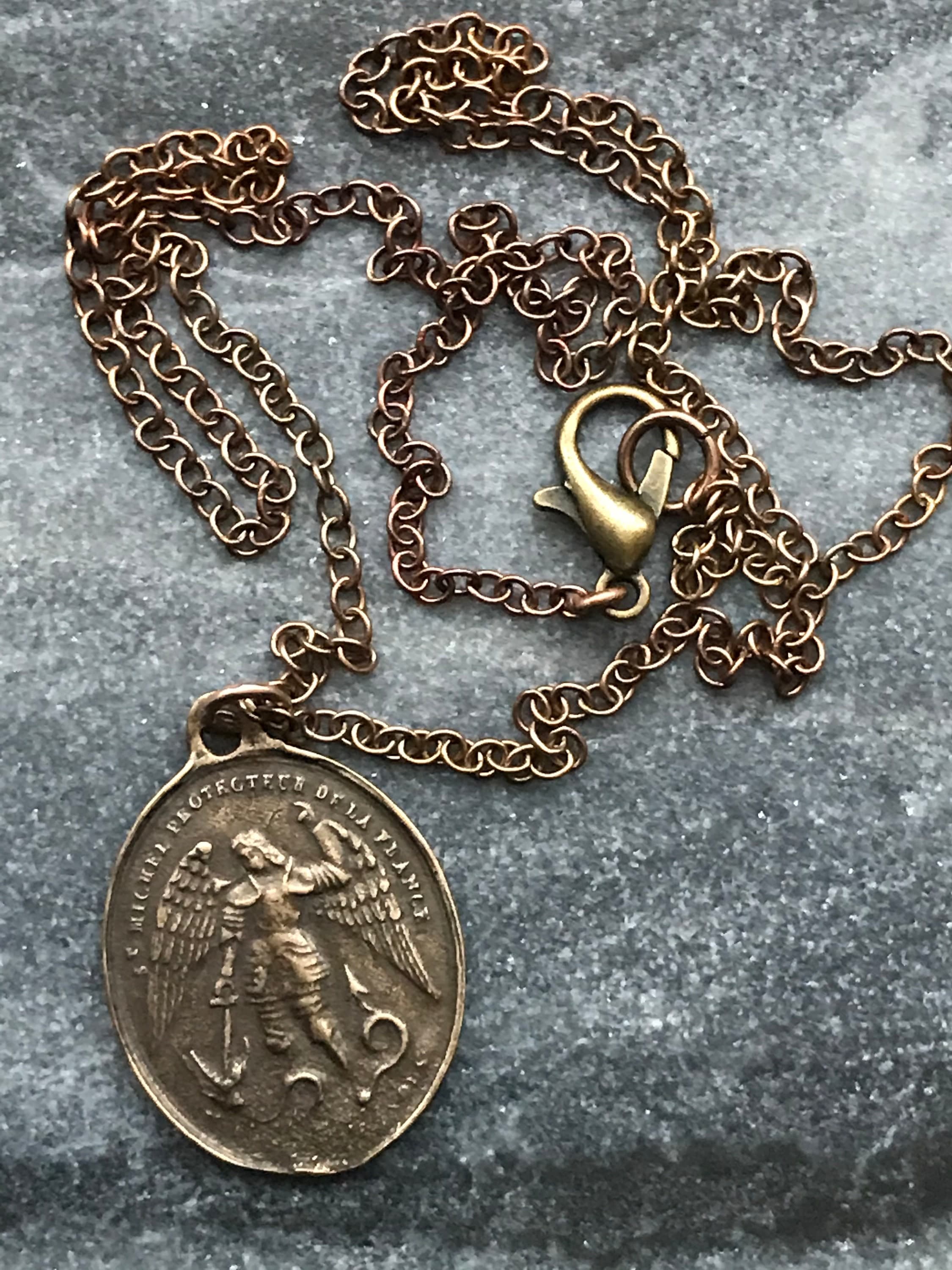 Saint Michael Solid Bronze Necklace