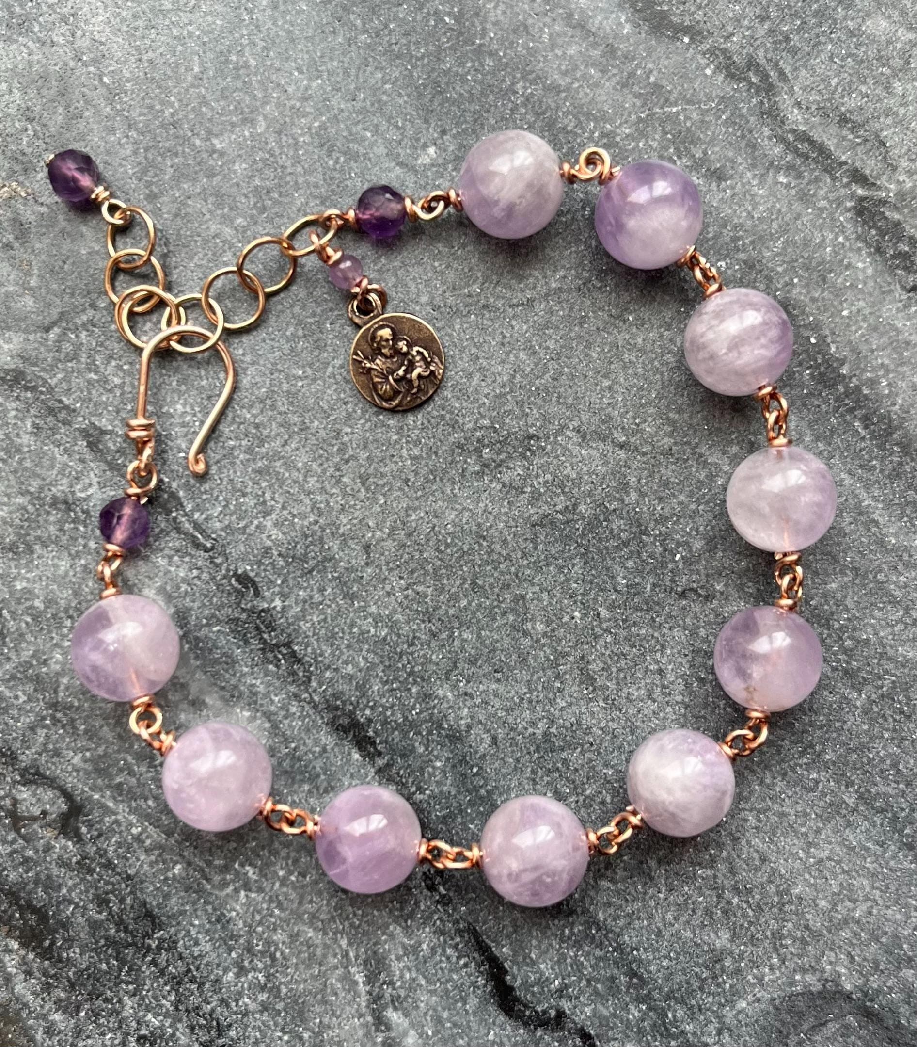 Saint Joseph Lavender Amethyst and Bronze Rosary Bracelet