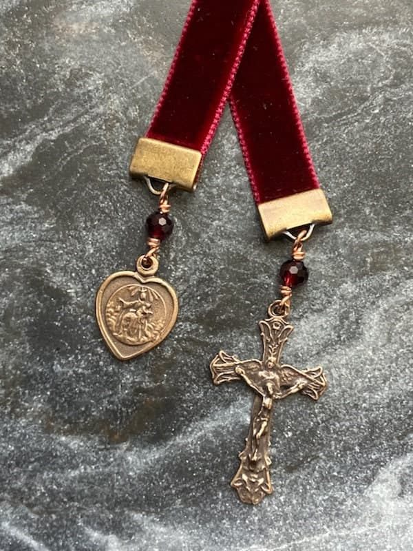Velvet Catholic Bookmark - Bronze - Red Velvet