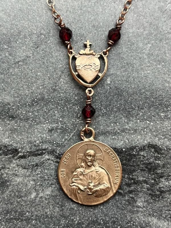 Sacred Heart Necklace - Solid  Bronze