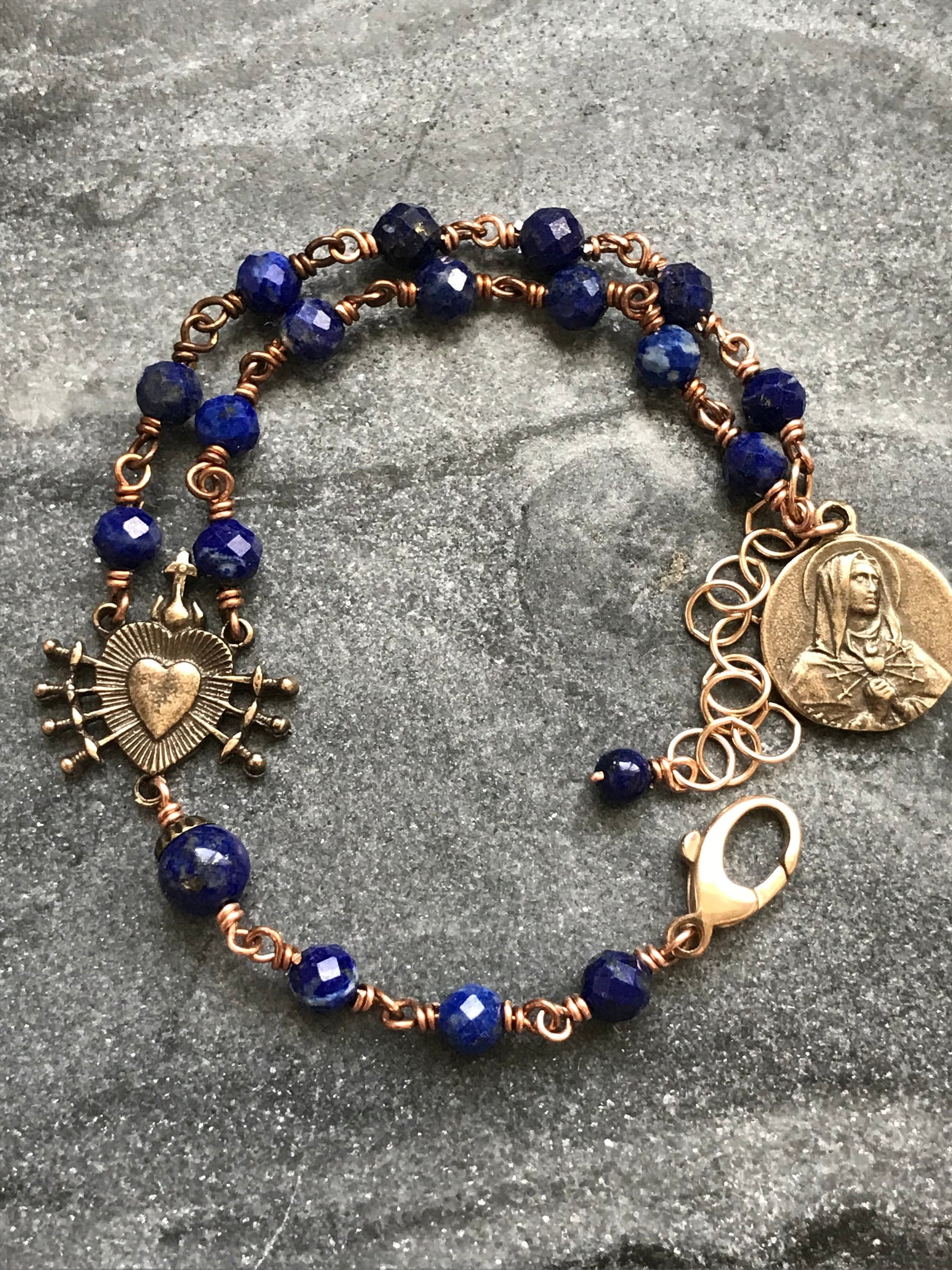 Servite Seven Sorrows Chaplet Bracelet - Bronze and Lapis Rosary