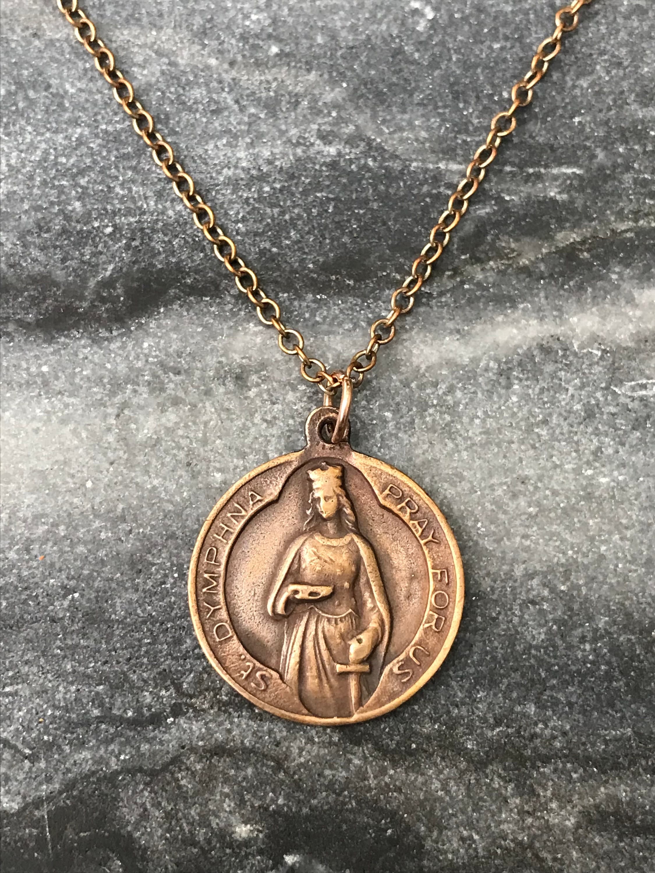 Saint Dymphna Solid Bronze Necklace