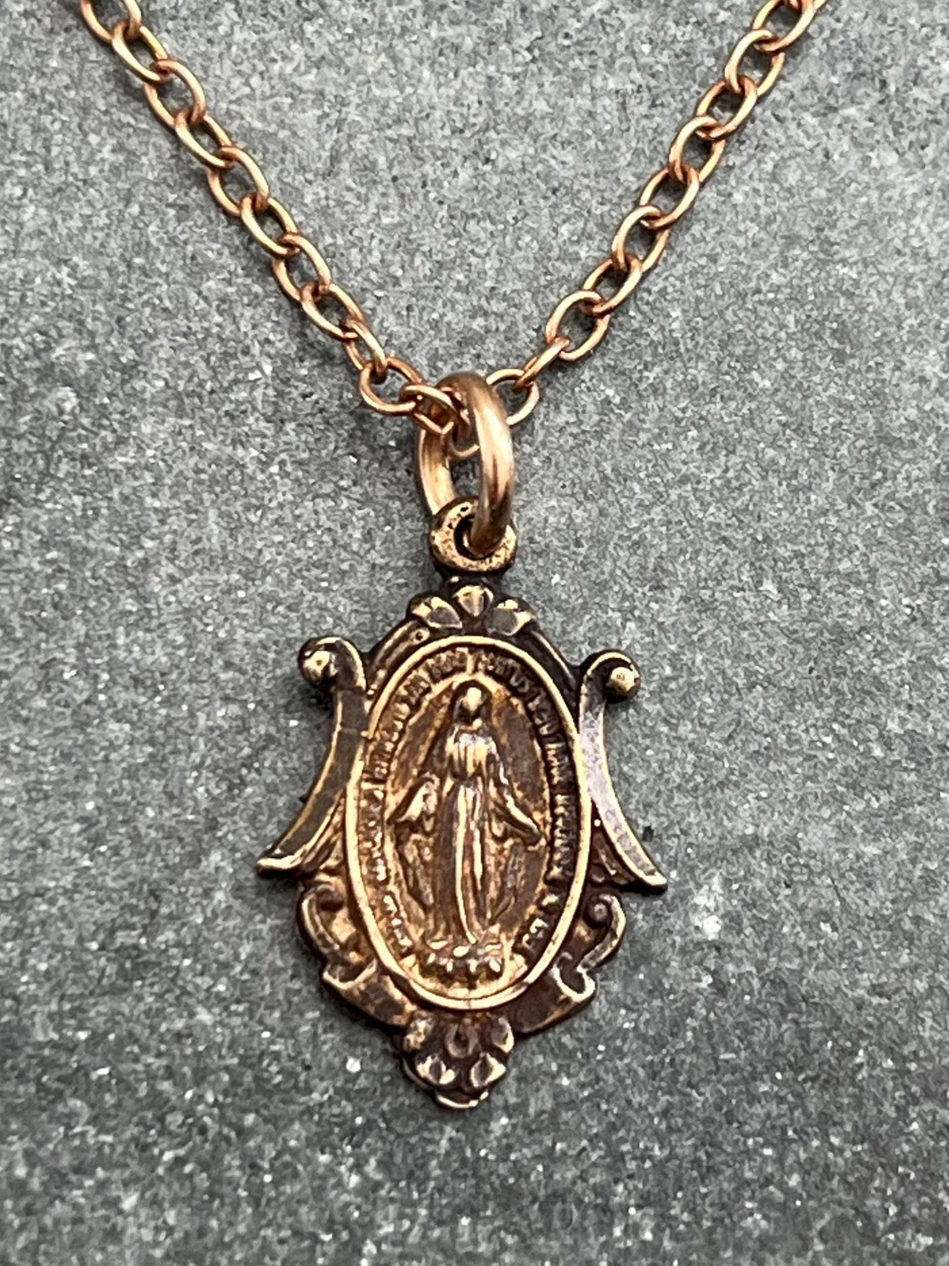 Miraculous Medal Solid Bronze Necklace
