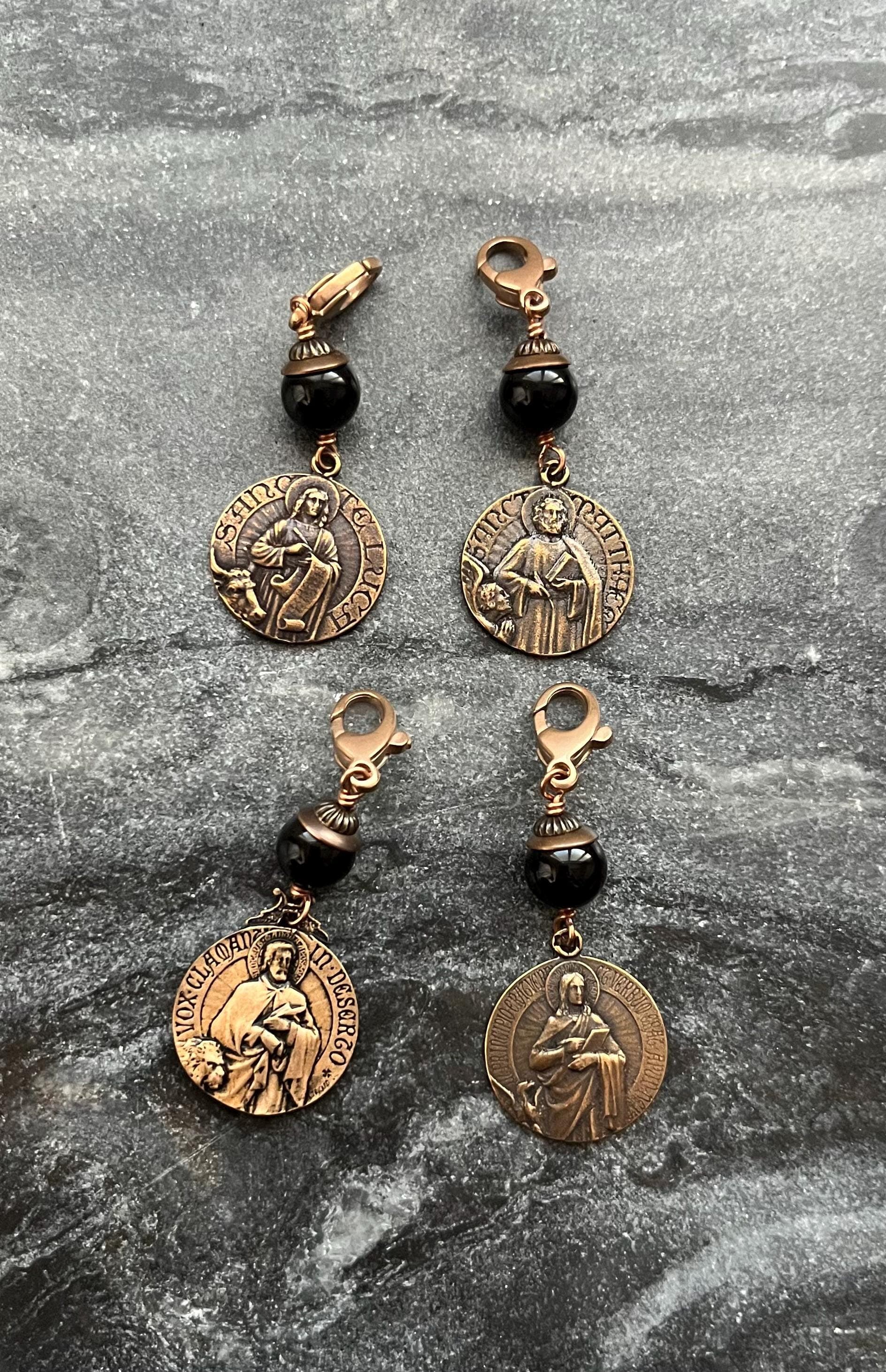 Bag Charm Set - Four Evangelists - Saint Matthew Mark Luke John Zipper Pull - Bronze and Onyx