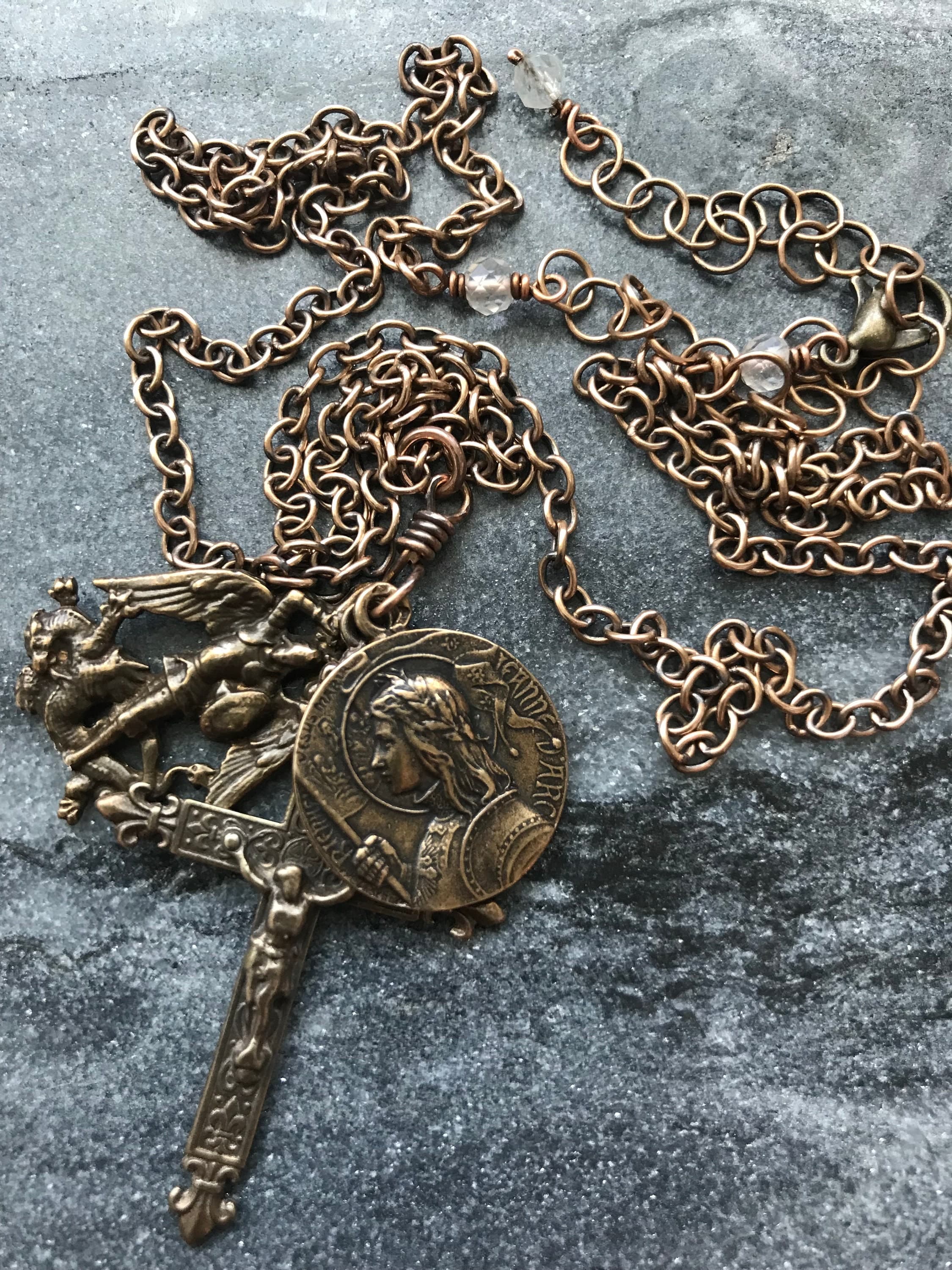 Joan of Arc Necklace - Solid  Bronze - Saint Michael