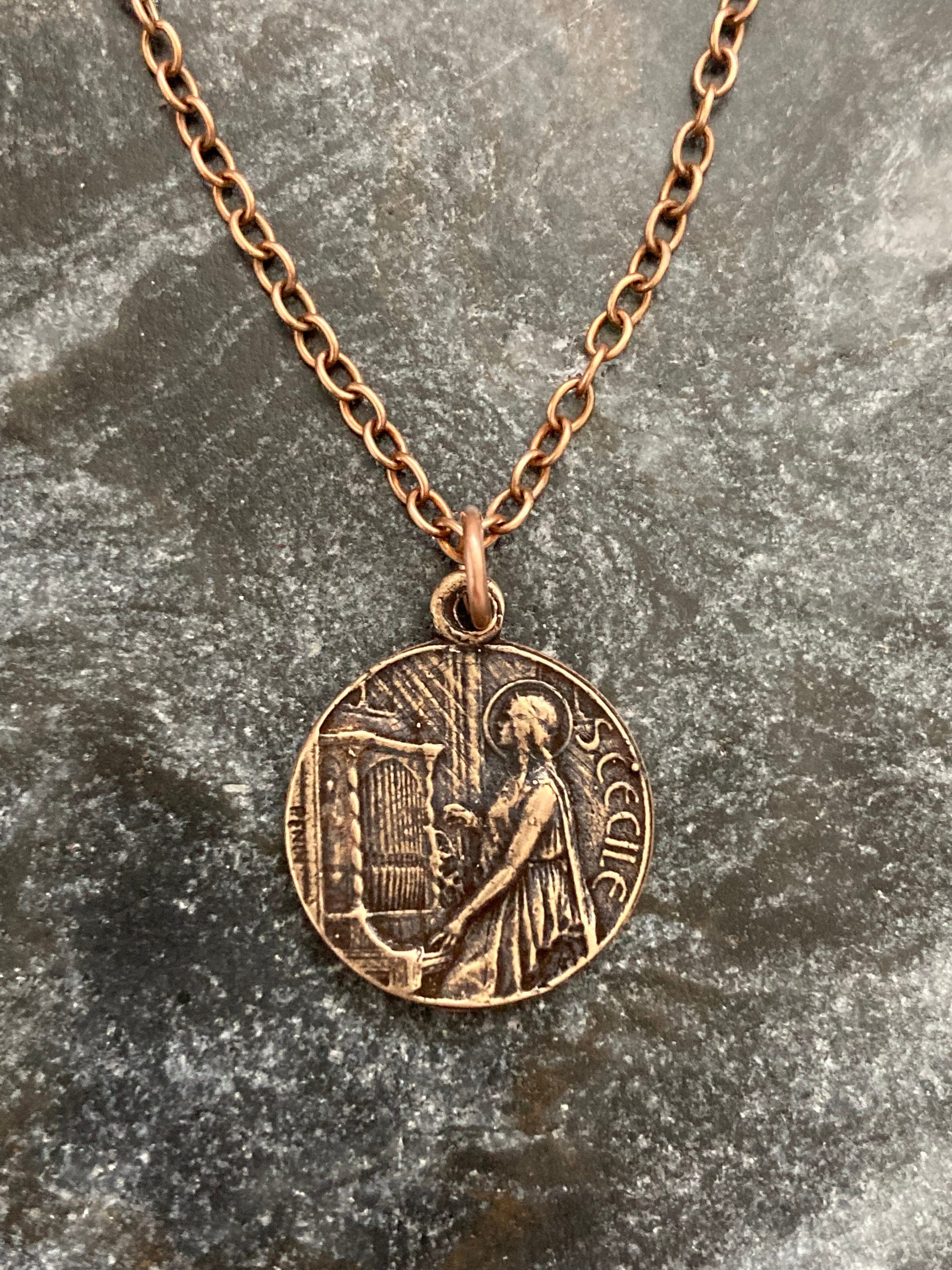 Saint Cecilia Solid Bronze or Sterling Silver Necklace