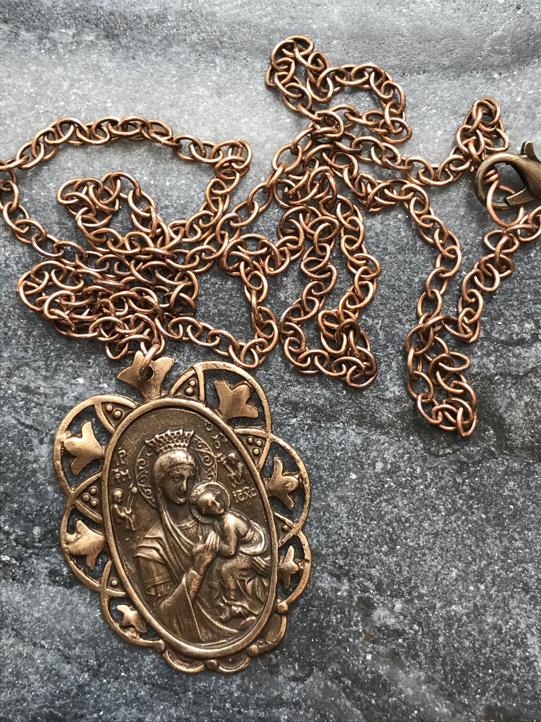 Our Lady of Perpetual Help Solid Bronze Necklace