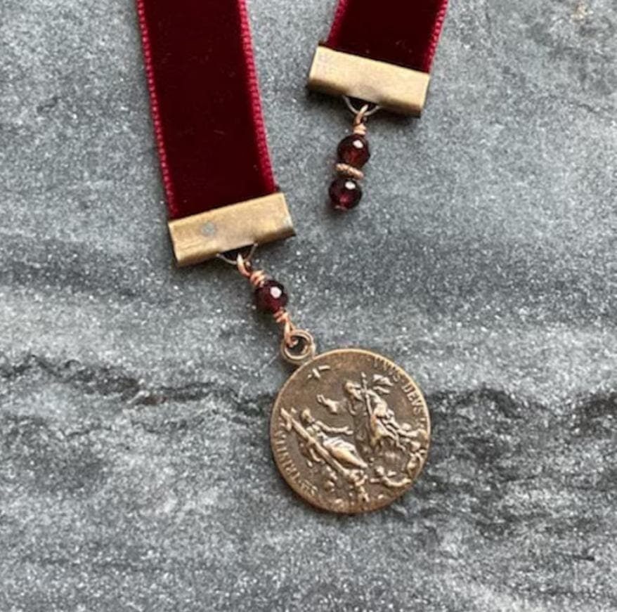 Velvet Catholic Bookmark - Holy Spirit Trinity - Bronze -Red Velvet