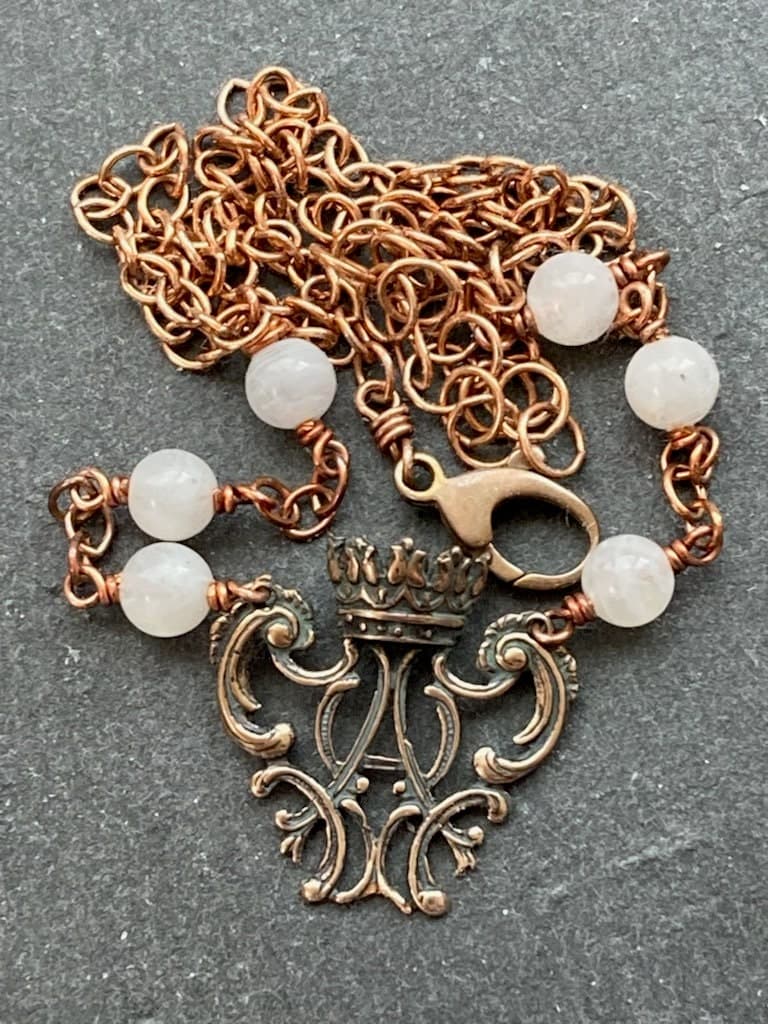 Crown of Mary Necklace - Auspice Maria Virgin Mary  - Solid  Bronze