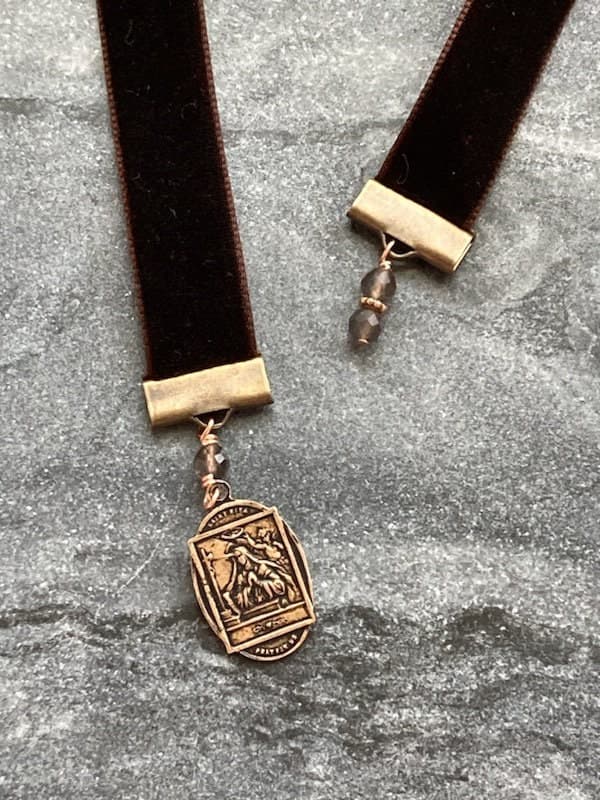 Velvet Catholic Bookmark - Saint Rita - Bronze - Brown Velvet