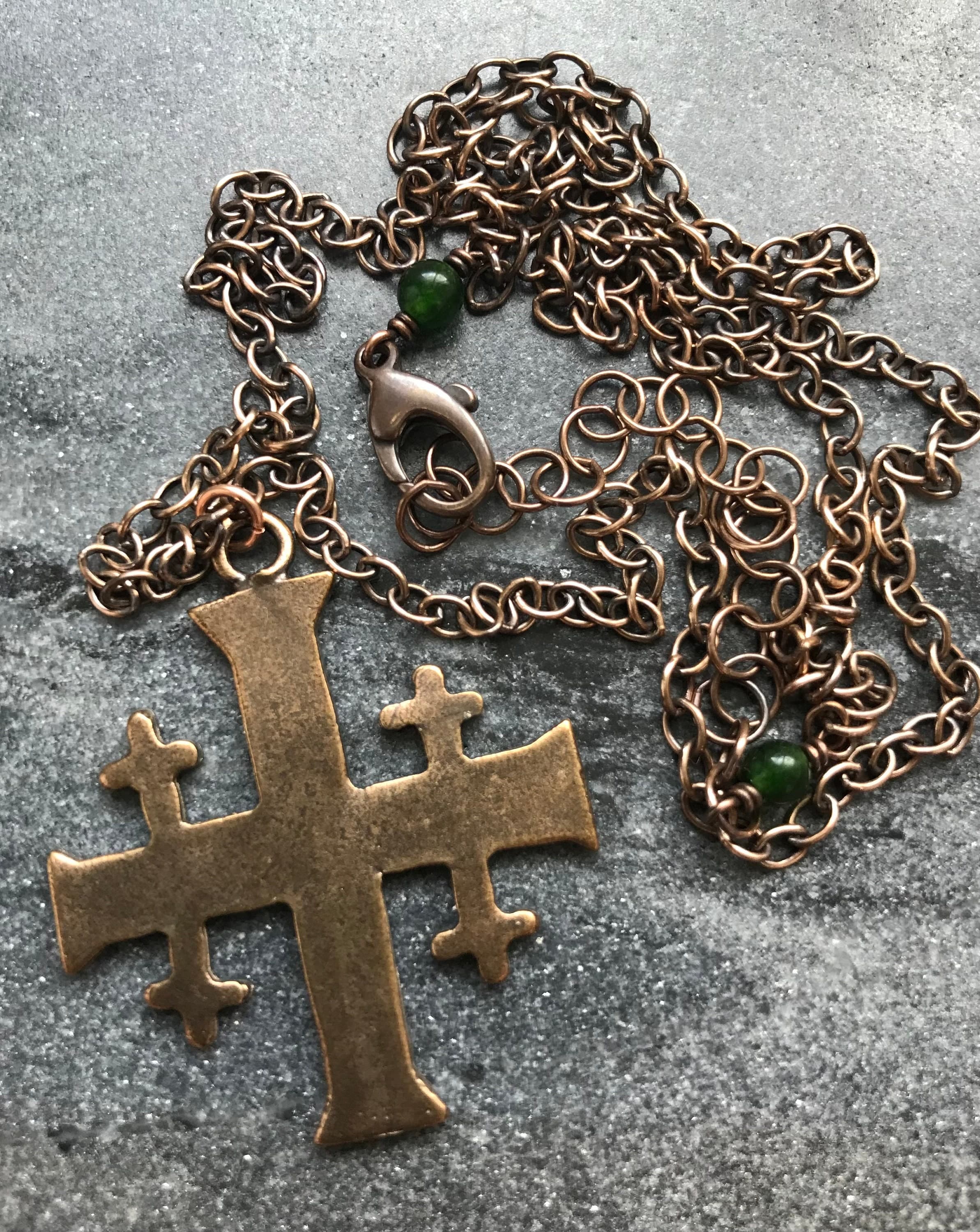 Cross of Jerusalem Solid Bronze Necklace