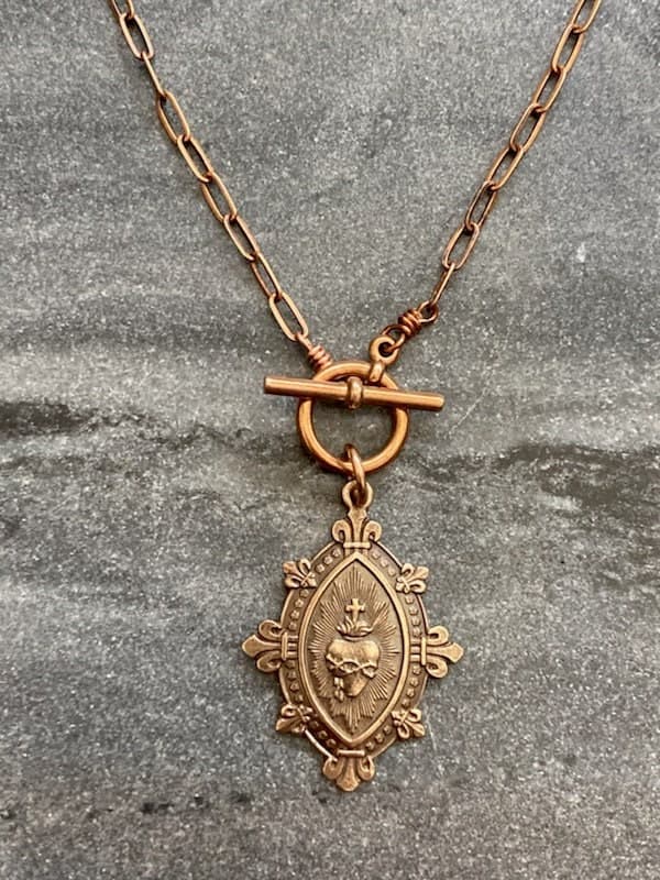 Sacred Heart Solid Bronze Necklace