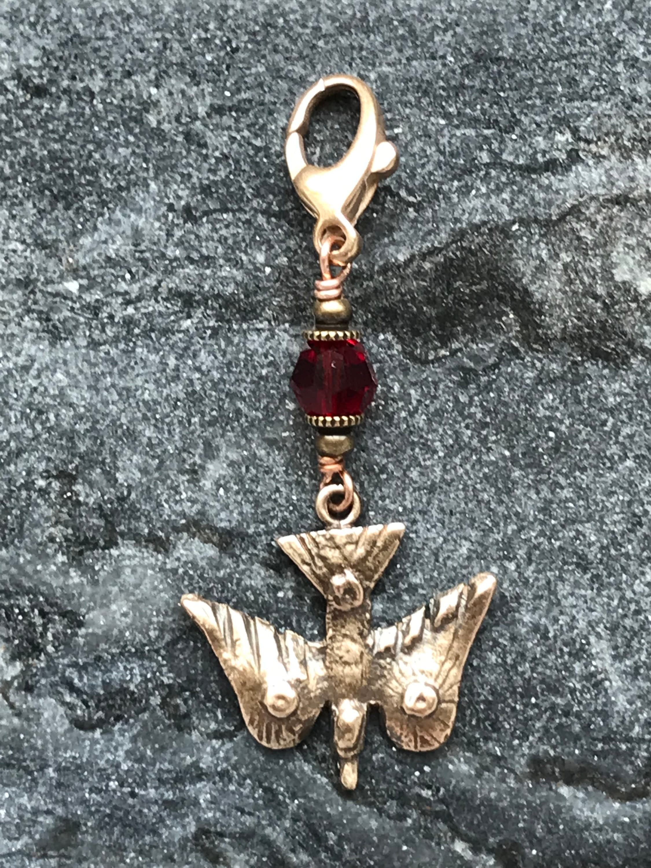 Bag Charm Holy Spirit Zipper Pull - Confirmation Gift - Bronze and Red Crystal