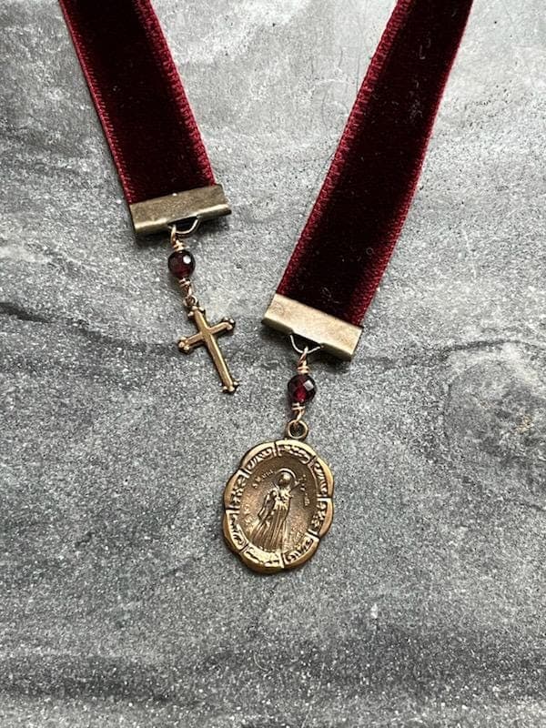 Velvet Catholic Bookmark - Bronze - Red Velvet