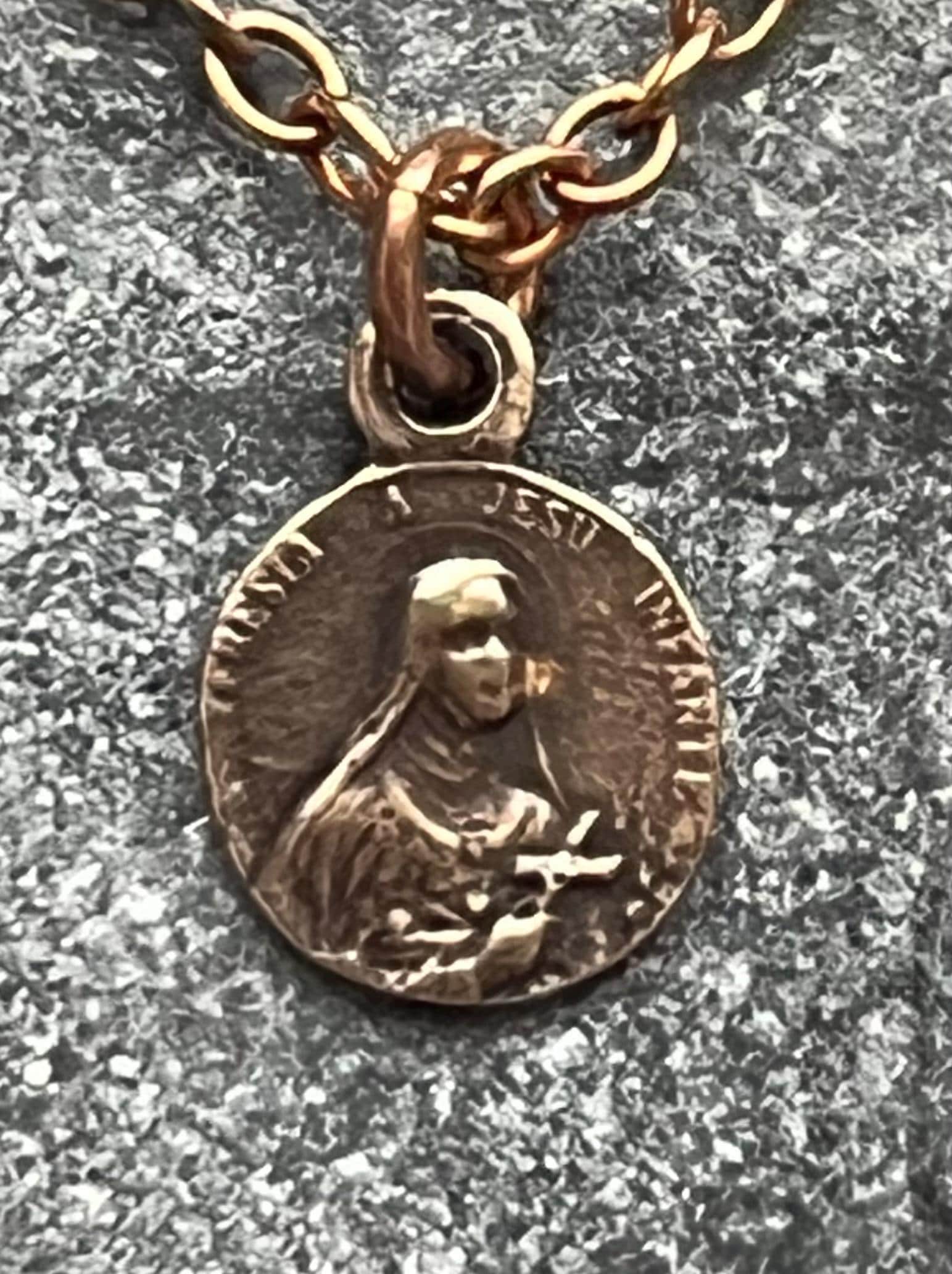 TINY Saint Therese Necklace - Little Flower - Very Small Dainty Little Catholic - CeCeAgnes