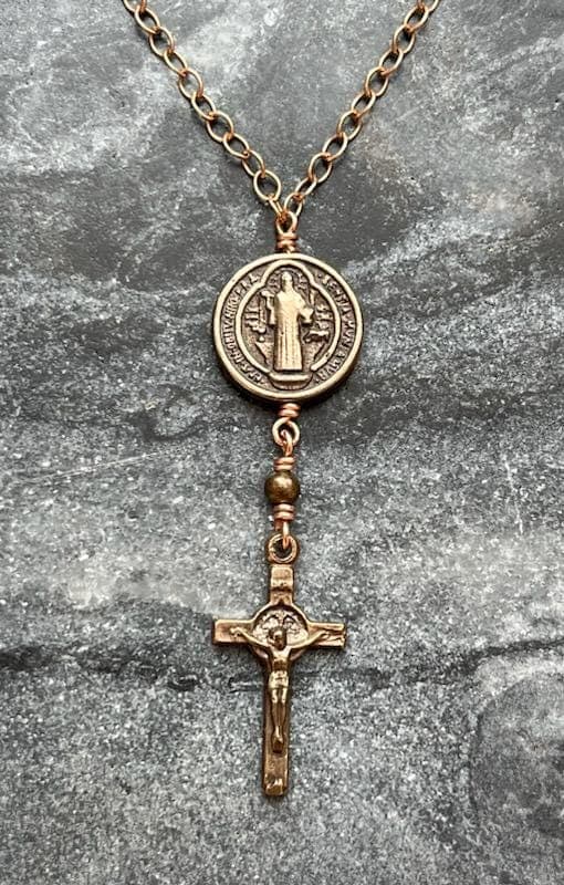 Saint Benedict Solid Bronze Necklace