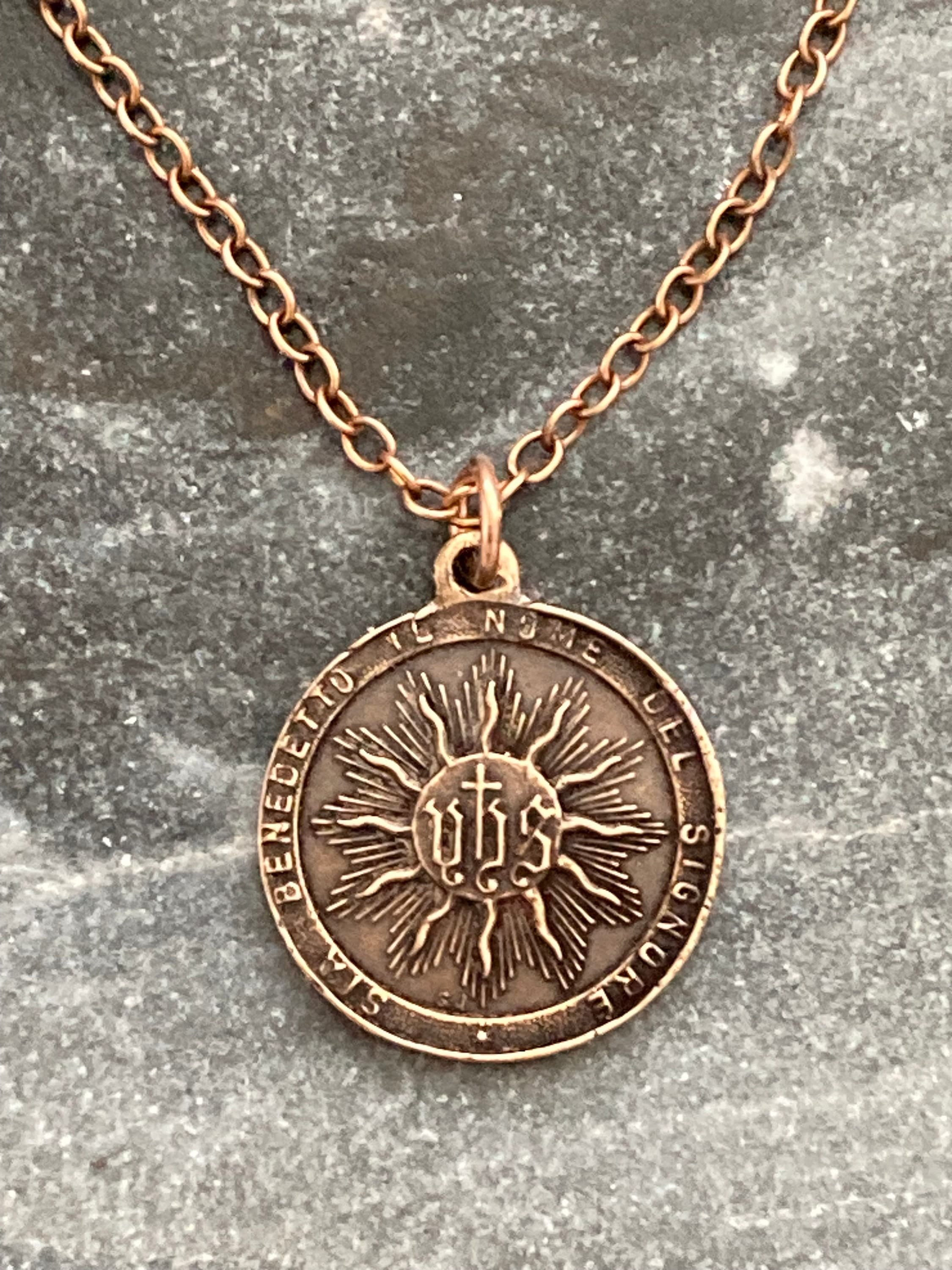 Holy Name of Jesus IHS Solid Bronze or Sterling Silver Necklace