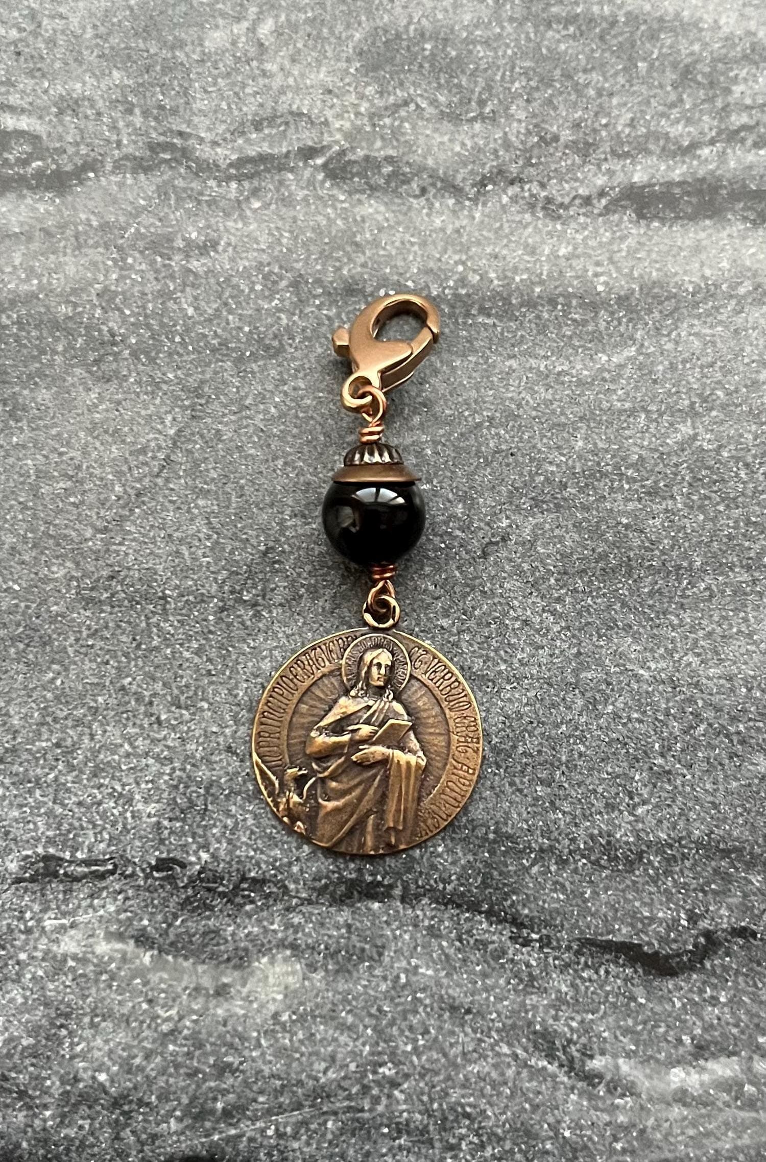 Bag Charm Saint John Zipper Pull - Bronze and Onyx