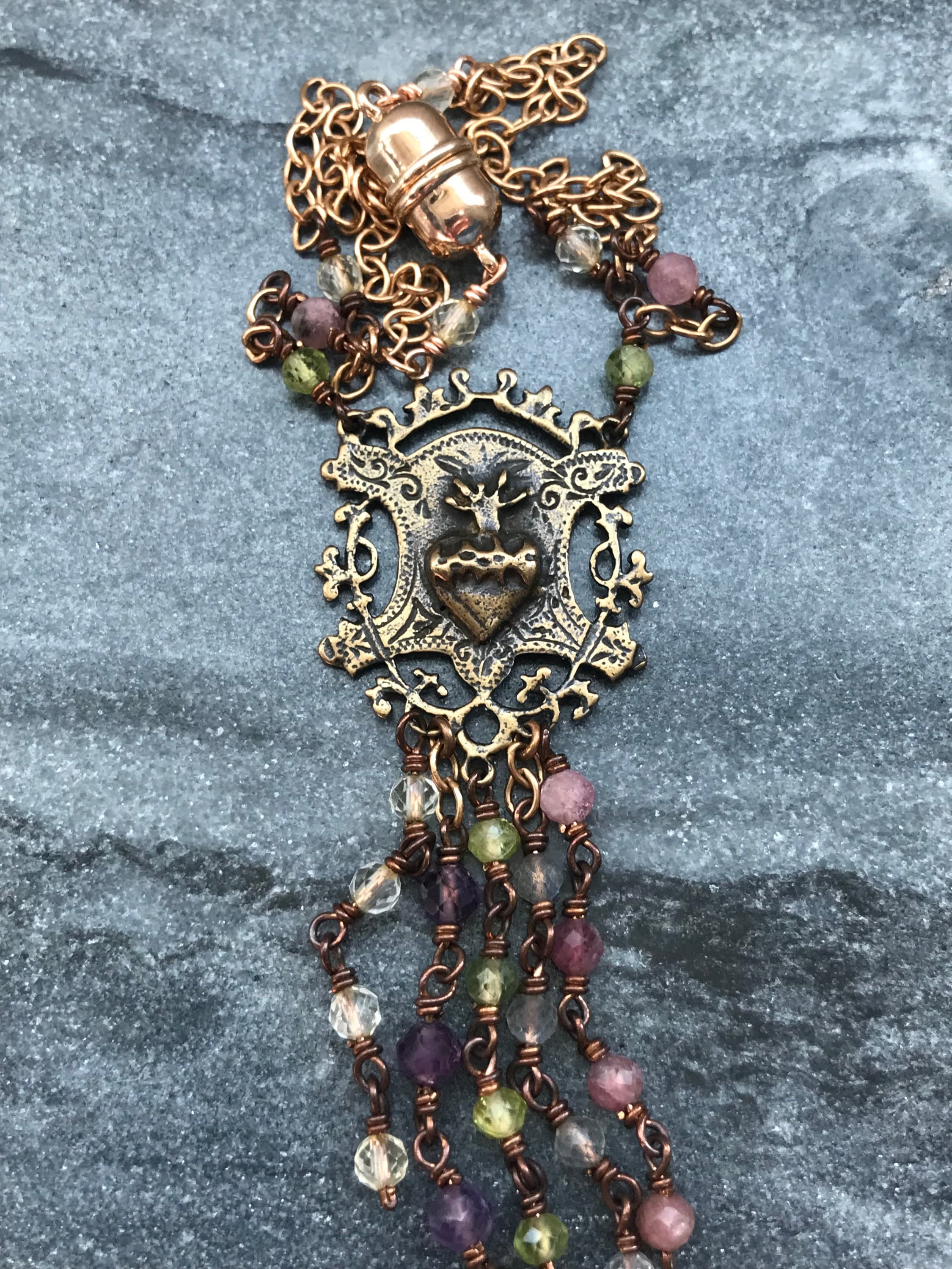 Sacred Heart Beaded Tassel Rear View Mirror Accessory Auto Rosary