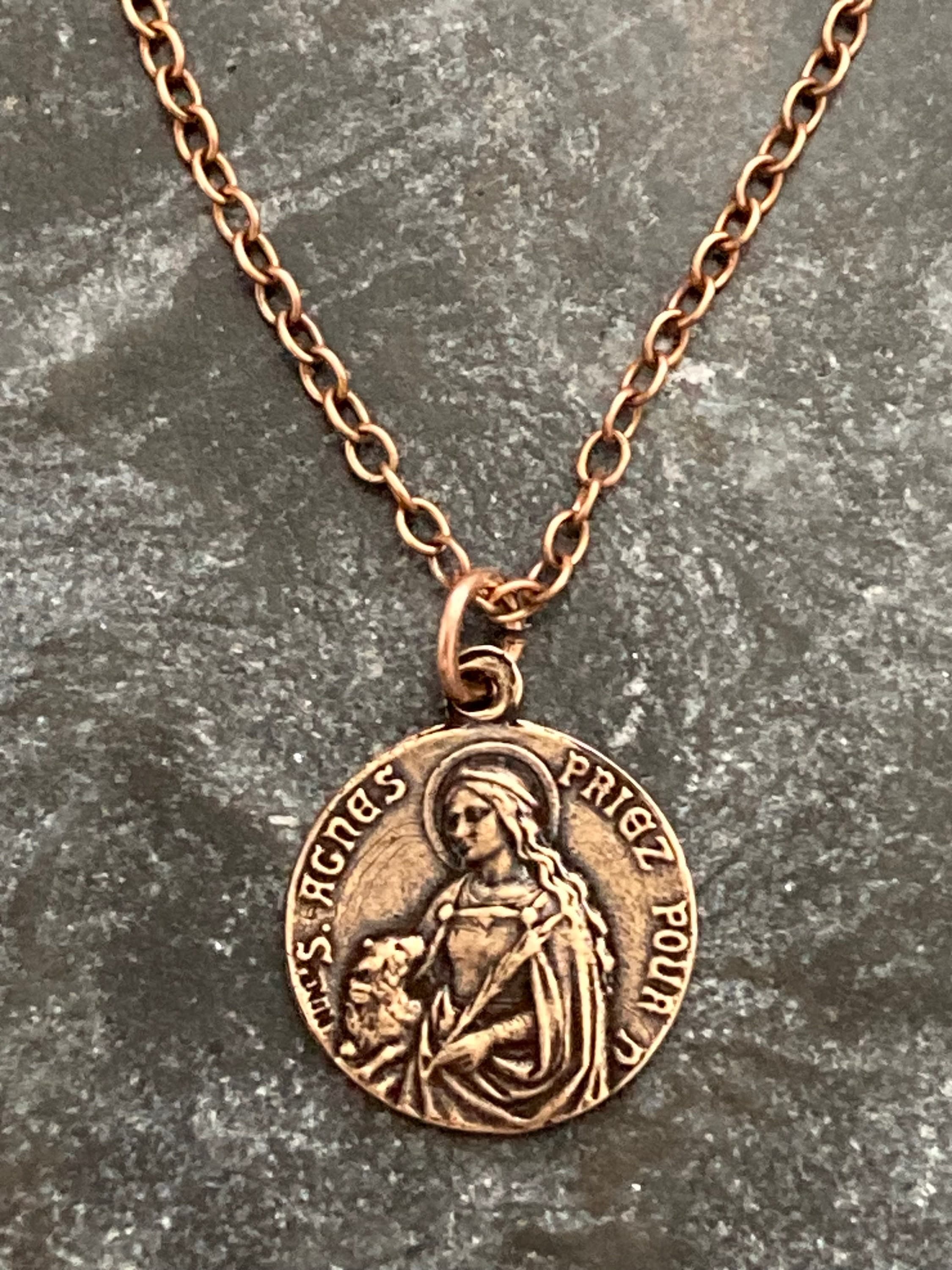 Saint Agnes Solid Bronze or Sterling Silver Necklace