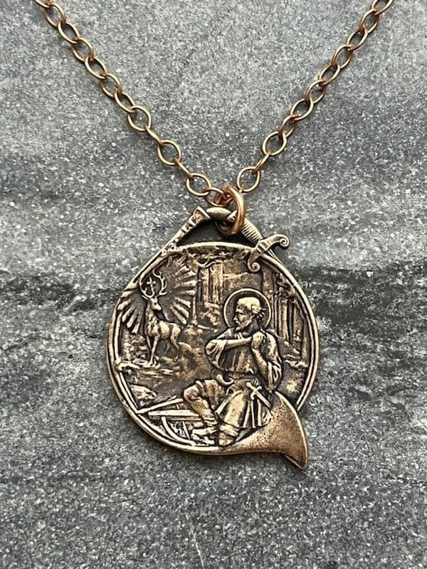 Saint Hubert Patron of Hunters - Solid Bronze Necklace