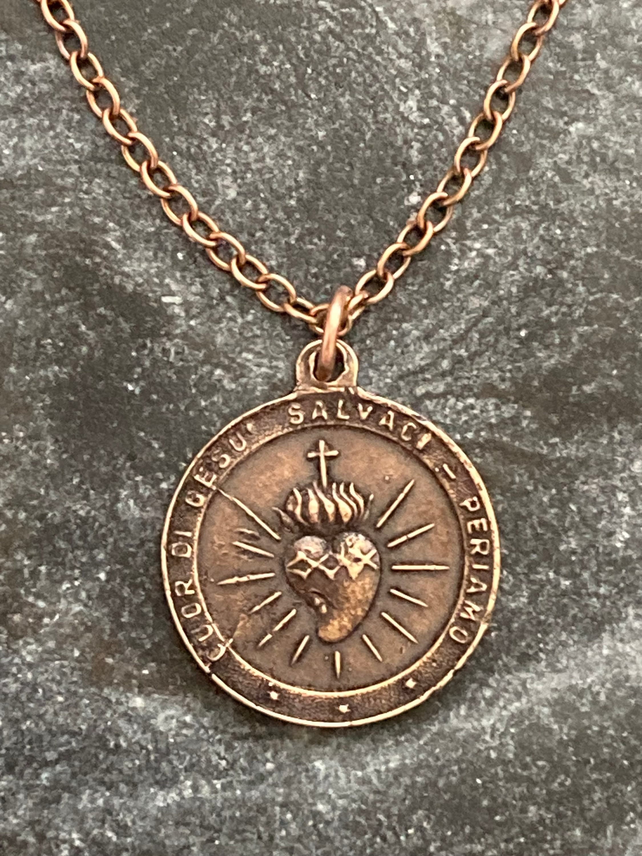 Sacred Heart Solid Bronze or Sterling Silver Necklace