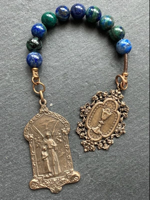 Guardian Angel Blessed Sacrament Tenner - Bronze and leather - Pocket Rosary