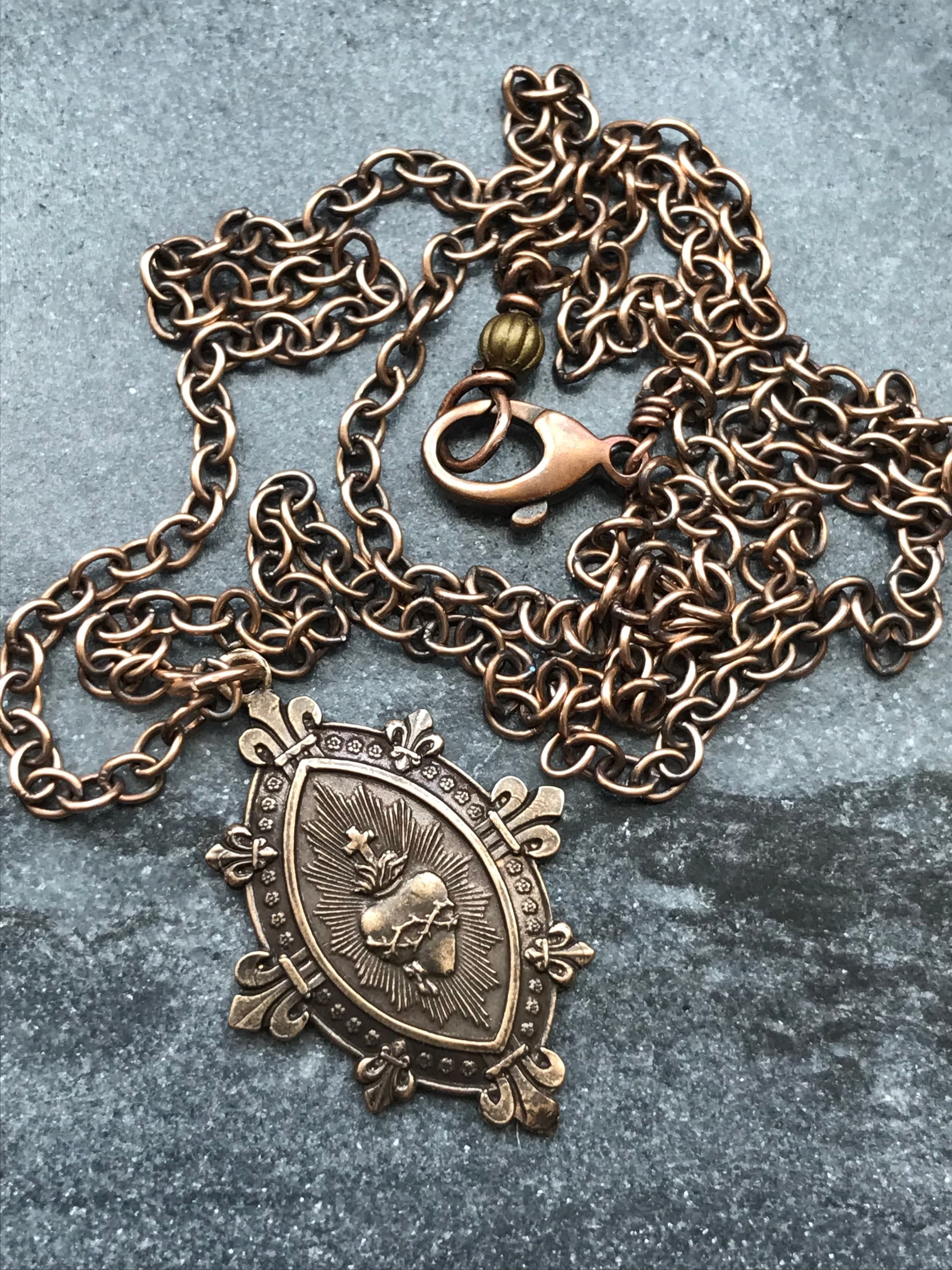 Sacred Heart of Jesus Solid Bronze Necklace