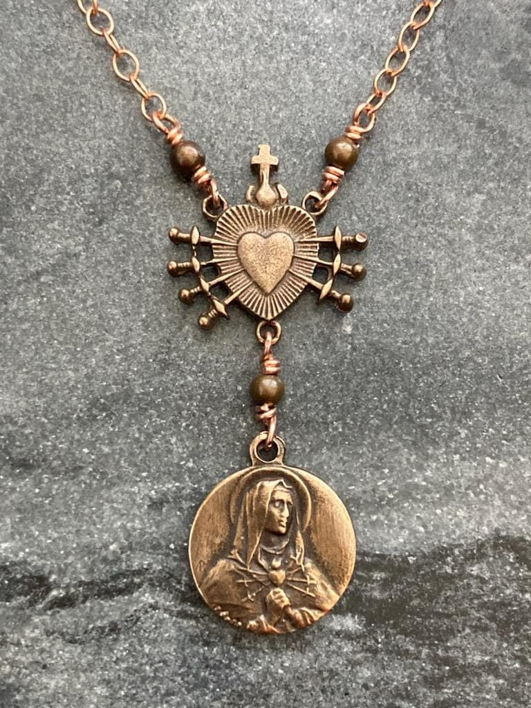 Immaculate Heart Our Lady of Sorrows Necklace - Solid Bronze or Sterling Silver